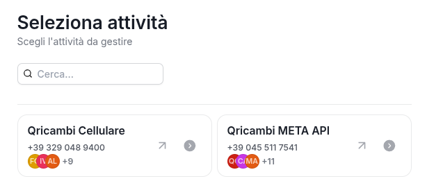 Schermata selezione attività