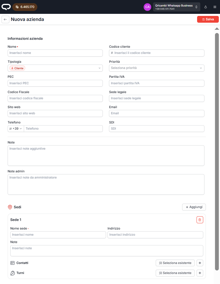 Schermata aggiunta aziende