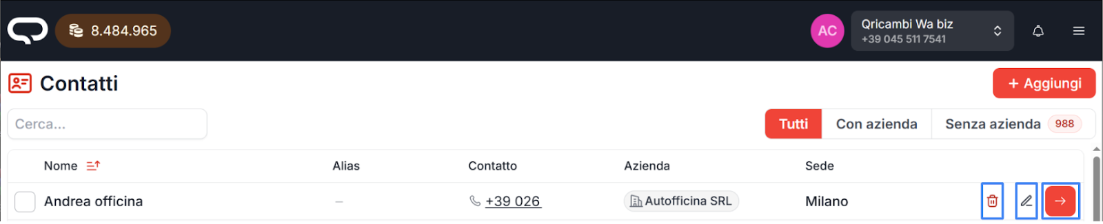 Schermata icone contatti