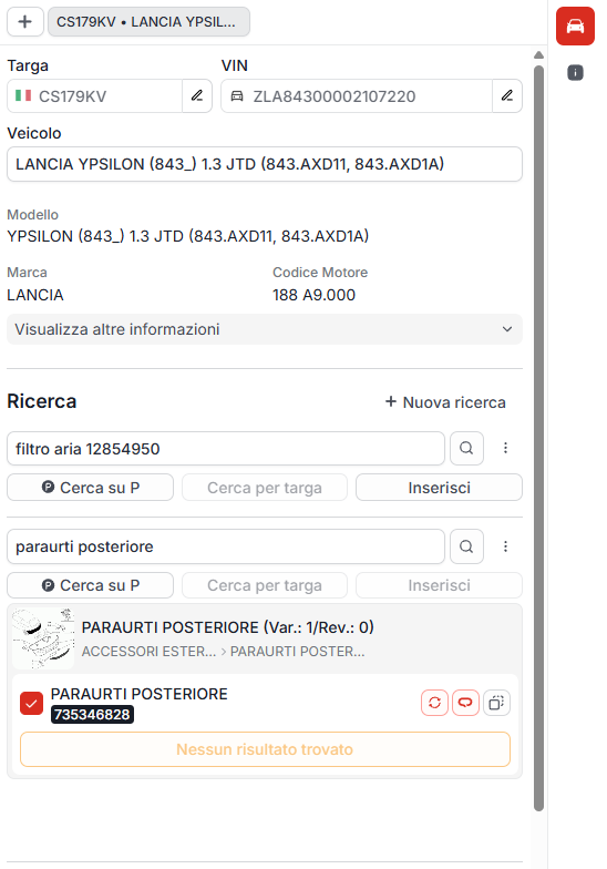 Ricerca targa e telaio